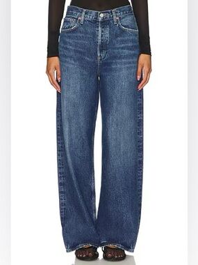 AGOLDE Low Slung Baggy Wide Leg Jeans Med/Dark Wash Essence Size 22 Like New